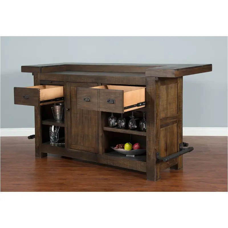 Flint Bar Counter Table Pull Out Tray Wine Racks 80’’ Brown Wood BM325188