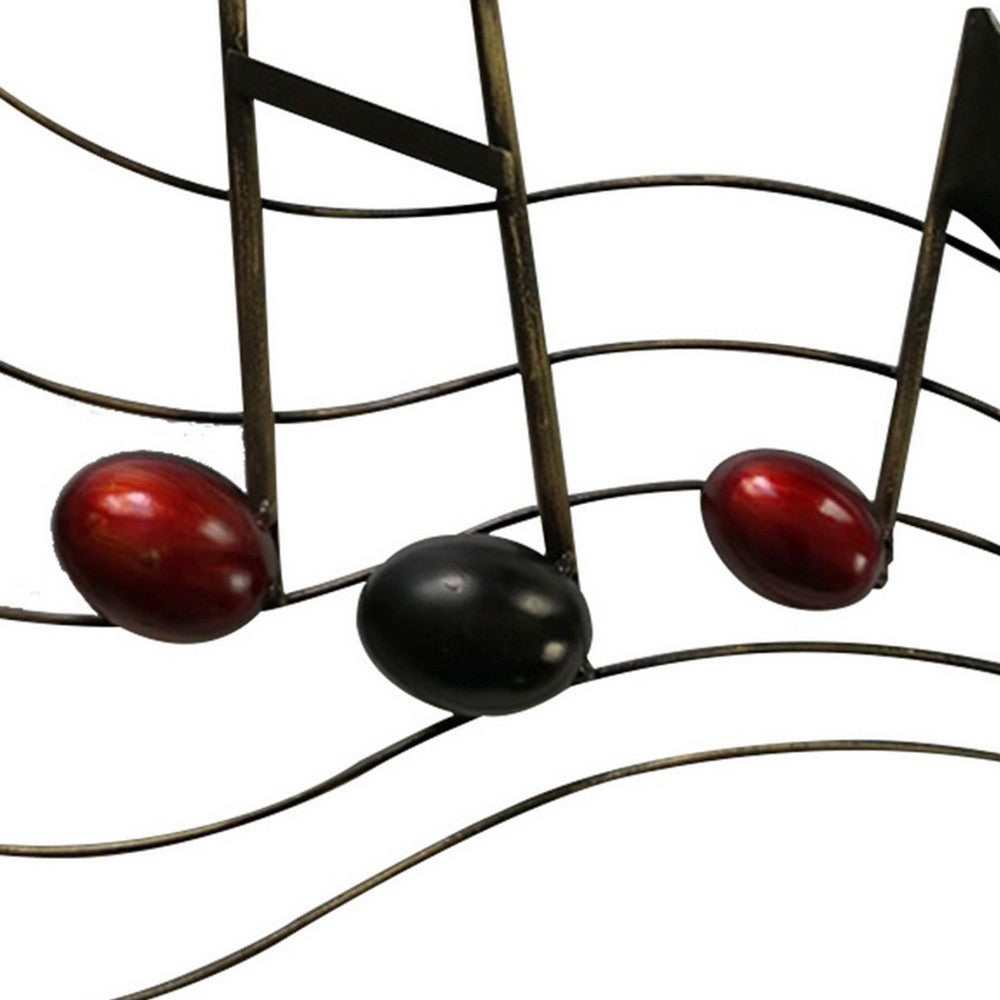 26 Inch Handmade Metal Wall Mount Accent Decor with Musical Notes and Treble Clef Black Red By The Urban Port BM05414