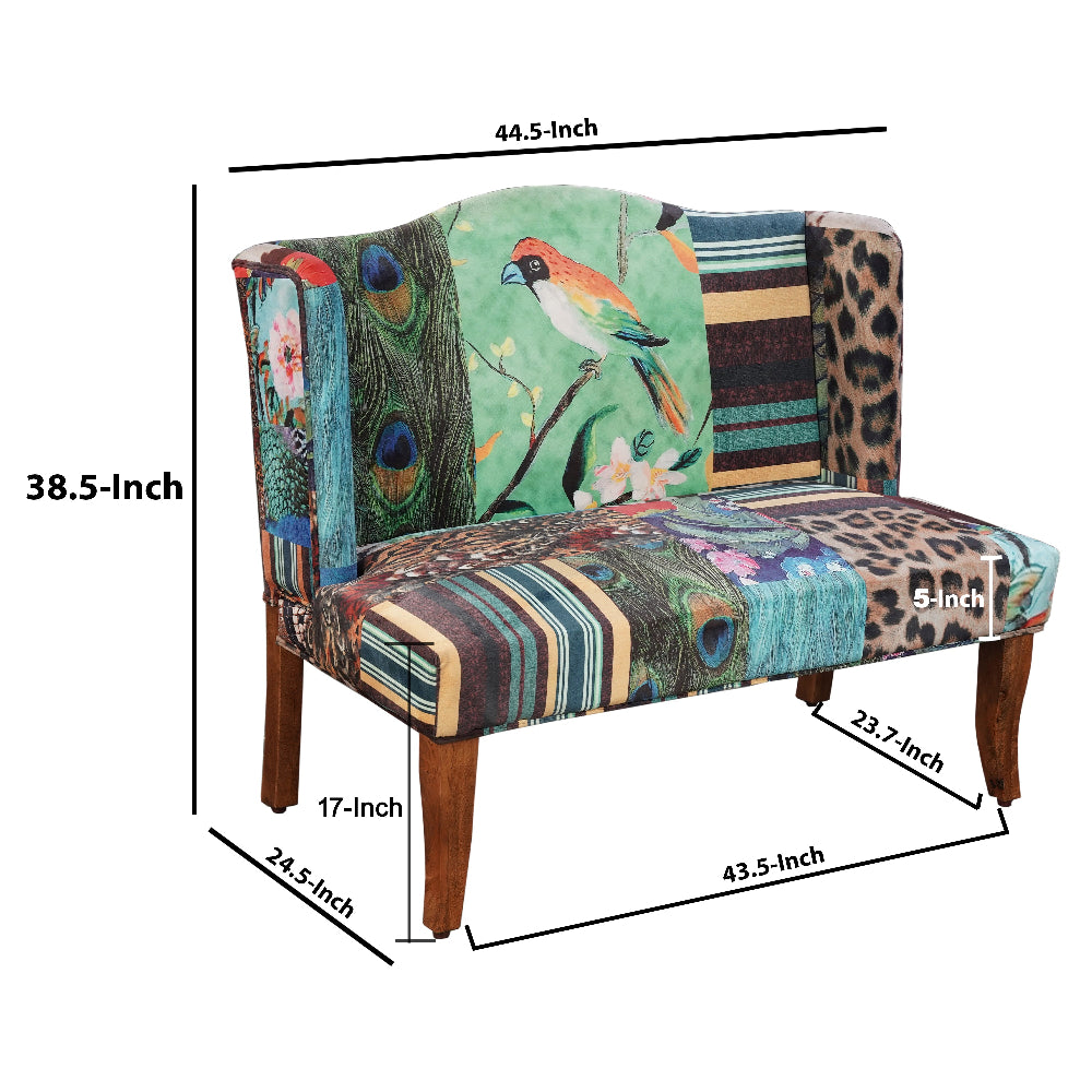 Vesta Bird Collage Print Settee, Multicolor by The Urban Port