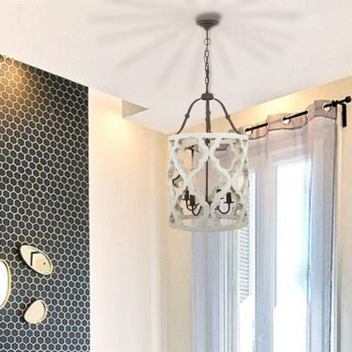 Joliette Chandelier | 4 Light Wood Design | 24" Diameter | White