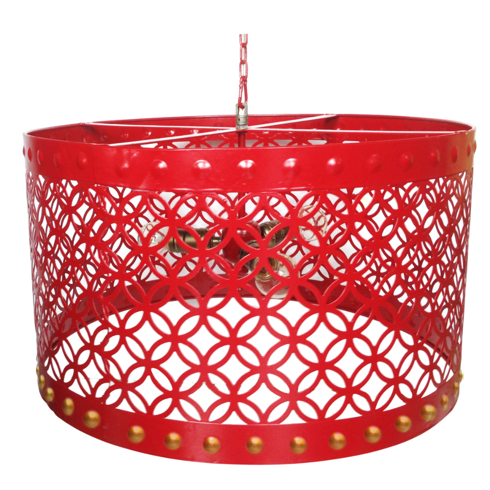 Metal Chandelier | Circular Cutout Design | Red