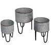Galvanized Sheet Planter Tubs Iron Powder Coated Hairpin Legs Set of 3 Gray Black By Casagear Home ABH-D42183