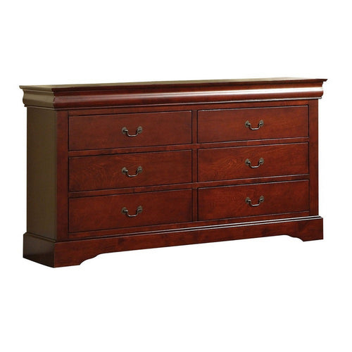 Wooden Dresser With Six Drawers , Cherry Brown