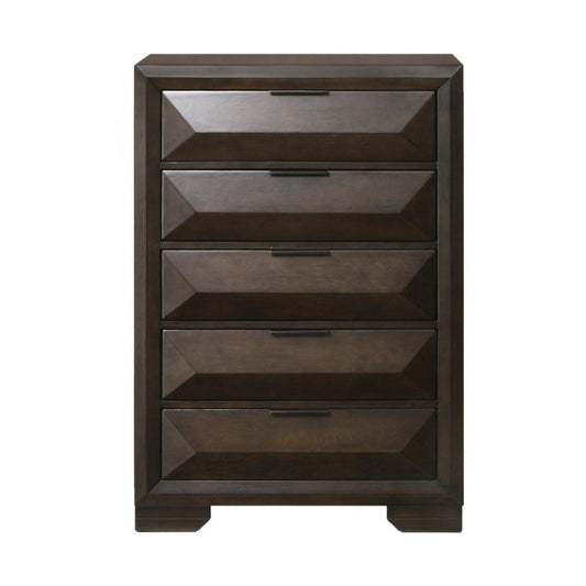 Wooden Chest with Dramatic Beveled Drawer Fronts, Espresso Brown By Casagear Home