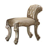 Fabric Upholstered Wooden Vanity Stool with Tufted Back, Gold & Bone White
