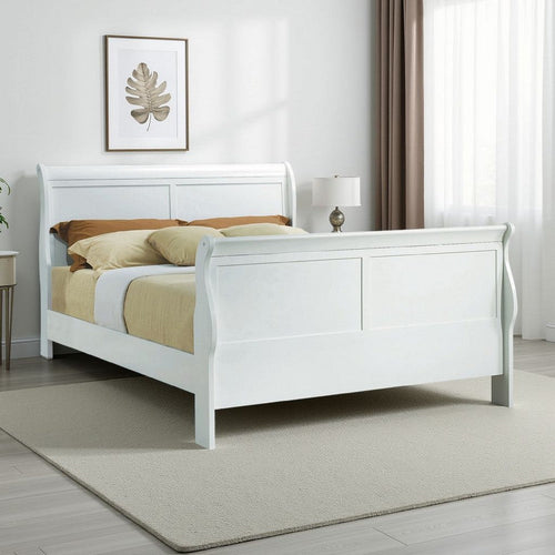 Naima Queen Bed | Sleigh Headboard | White Finish