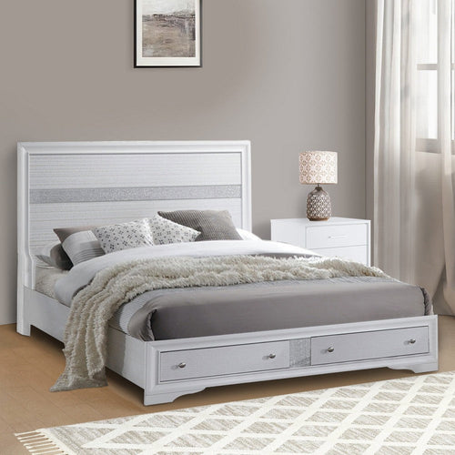 Naima Queen Bed | Storage Drawers | White Finish