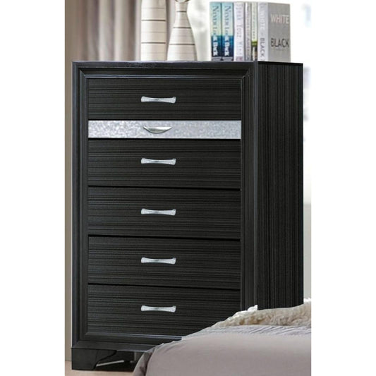 Two Tone Wooden Chest With Six Drawers, Black And Silver By Casagear Home