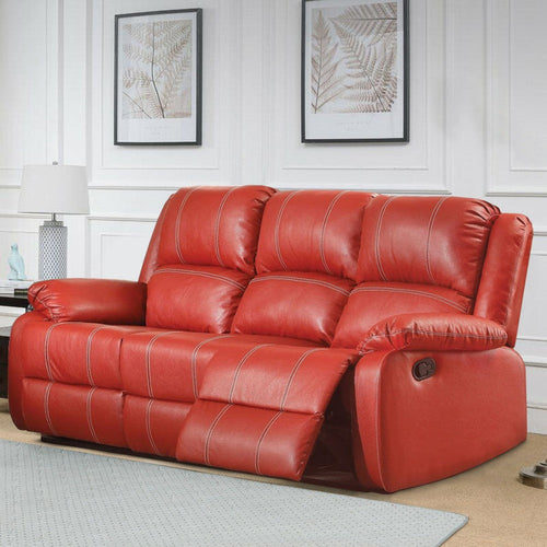 81 Inch Motion Reclining Sofa, Padded, Pillow Top Arms, Red Faux Leather