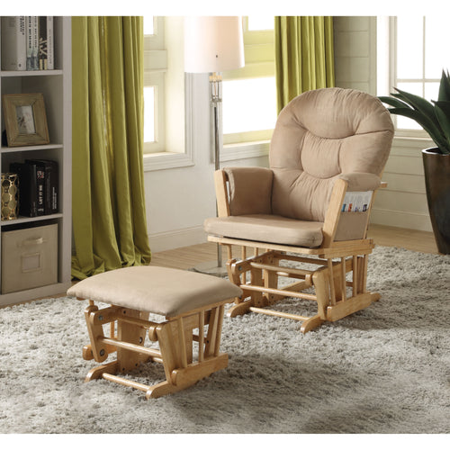 Rehan 2 Piece Glider Chair & Ottoman Set | Brown & Natural Oak