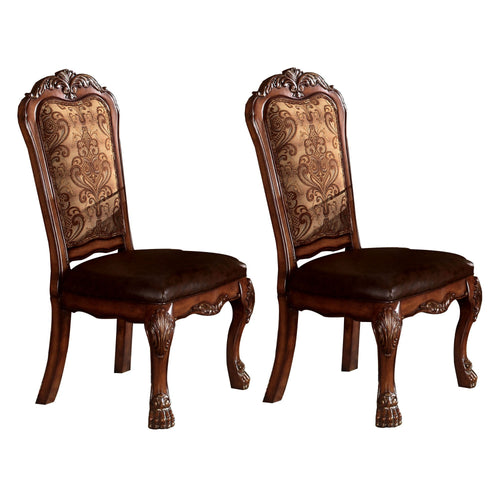 Dining Side Chair, Claw Legs and Leatherette Seat, Brown, Set of 2