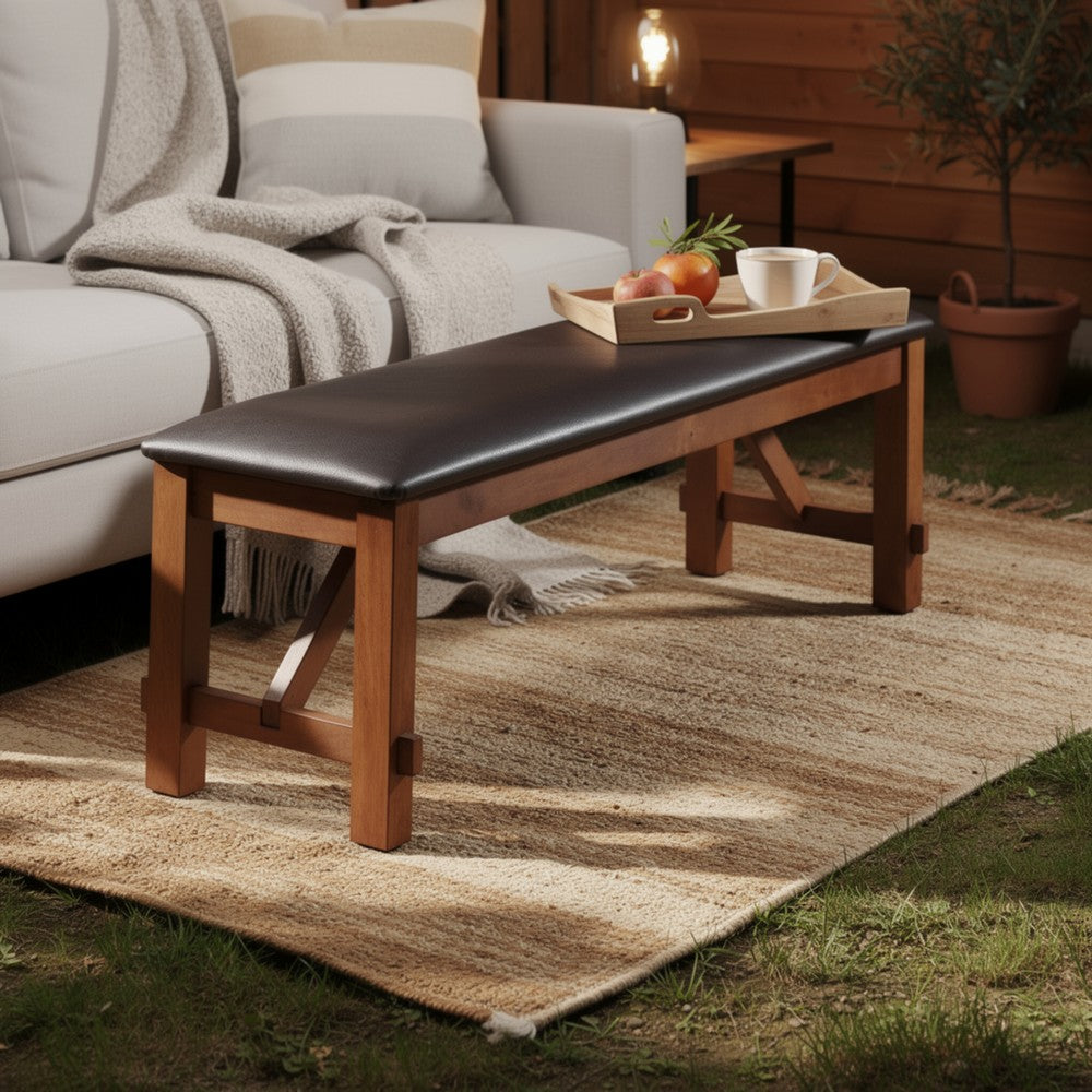 Arden Bench | Wood & Fabric Upholstery | Padded Seat | Brown