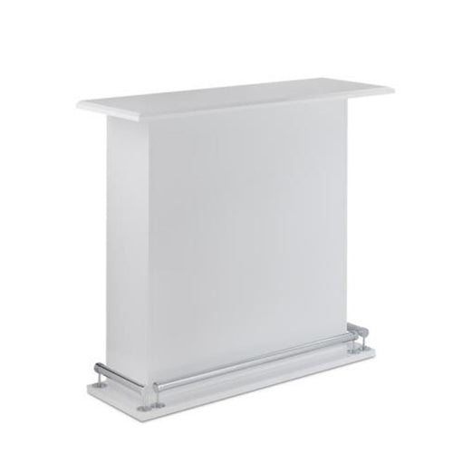 Milo Bar Table | Rectangular Wood Top | Storage Base | White & Chrome