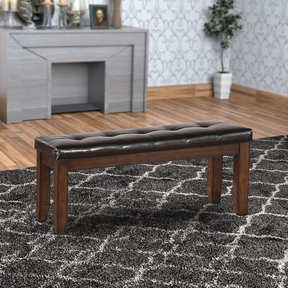 Arden Bench | Tufted Faux Leather | Chamfered Legs | Brown AMF-74625