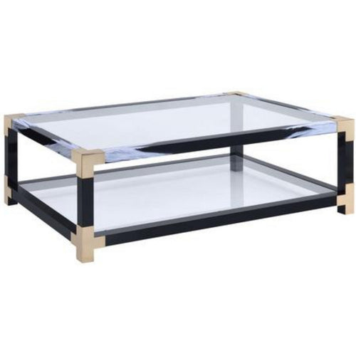 Nova Coffee Table | Rectangular | Glass Top | Shelf | Black