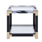 25" Metal Frame Square End Table with Glass Top and Bottom, Clear and Black