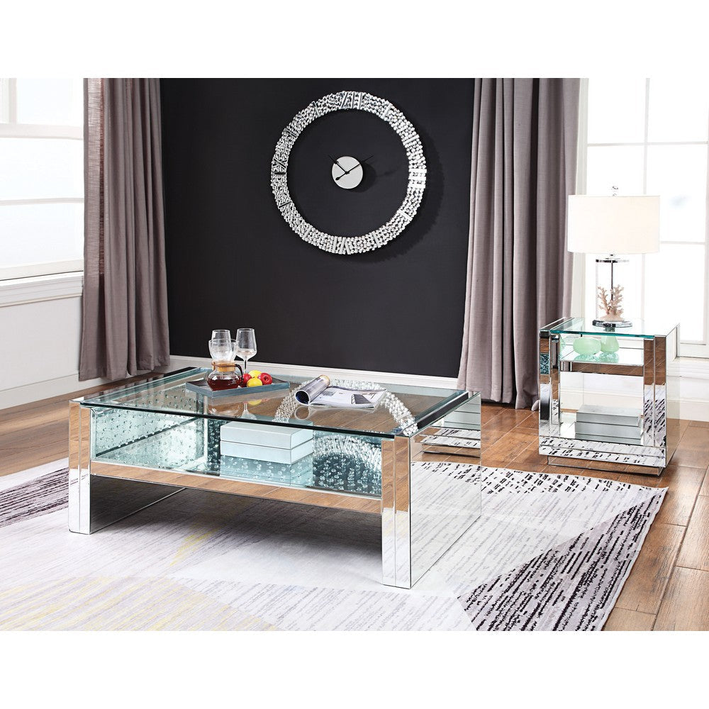 Wood and Mirror Coffee Table with Studded Faux Crystals Clear AMF-81470