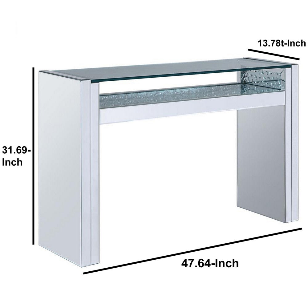 Celeste Sofa Table | Wood & Mirror | Studded Faux Crystals | Clear