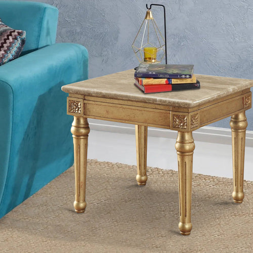 Clairmont End Table | Marble Top | Fluted Turned Legs | Gold