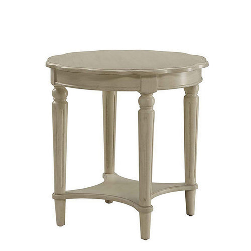 Fordon Round End Table | Scalloped Top | Antique White