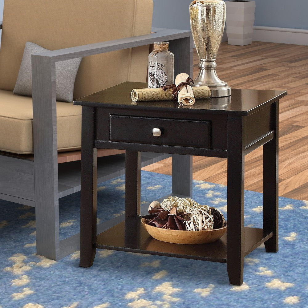 Wooden End Table with One Drawer and One Shelf Black AMF-82952