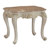 Wooden End Table With Marble Top, Pearl White