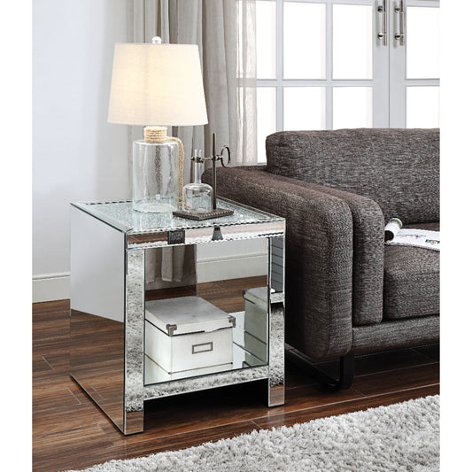 Wood and Mirror End Table with One Shelf, Clear - 83582