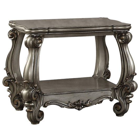 Square Shape Wooden End Table With Bottom Shelf, Antique Gray By Casagear Home