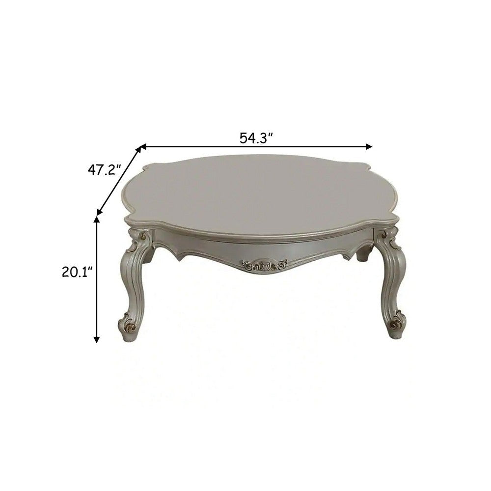 Vintage Style Wooden Coffee Table with Scrolled Apron and Cabriole Legs Pearl White AMF-86880