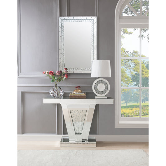 Wood and Mirror  Console Table with Faux Crystals Inlay, Clear By Casagear Home