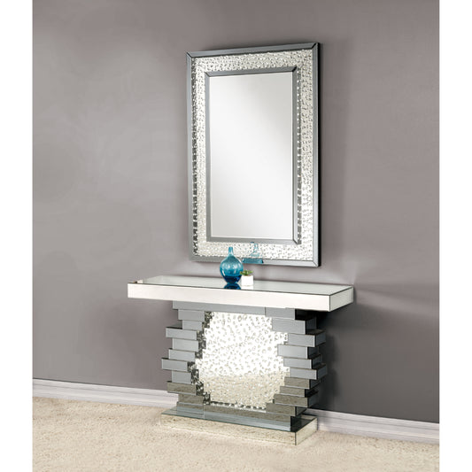 Wood and Mirror Console Table with Studded Faux Crystals, Black and Clear By Casagear Home