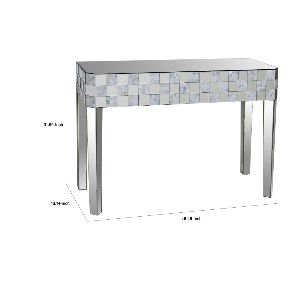 Frosted Chequered Pattern Console Table In Rectangular Shape, Clear
