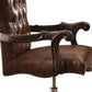 Faux Leather Upholstered Wooden Executive Chair With Swivel, Cherry Oak Brown