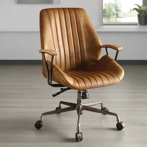 Executive Office Chair | Metal & Leather | Coffee Brown