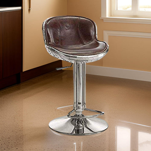 Adjustable Swivel Stool Chair | Swivel | Vintage Brown & Silver