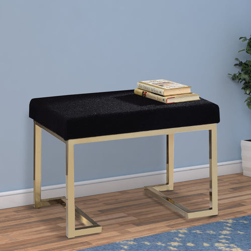 Modern Art Ottoman | Black Fabric & Gold Finish