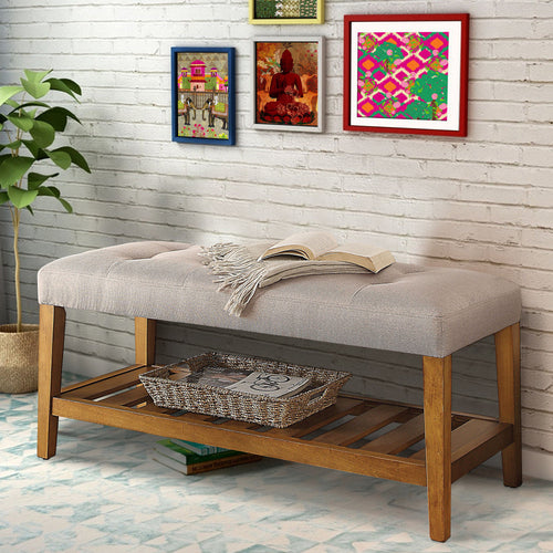 Wood Foyer Bench | Light Gray & Oak Finish