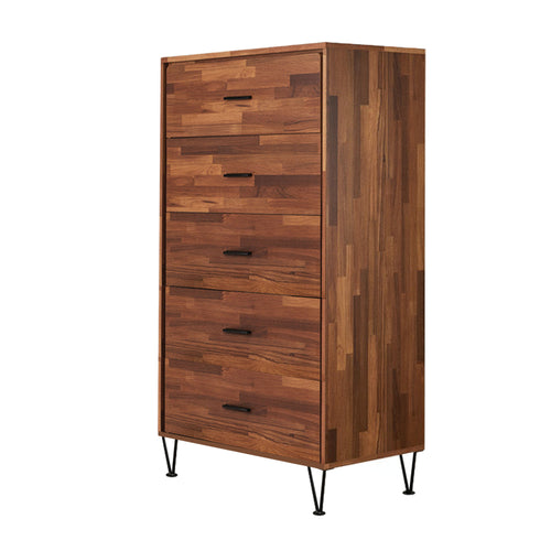 Wood Tall Dresser Chest | 5 Drawers | Enchanting Style | Walnut Brown