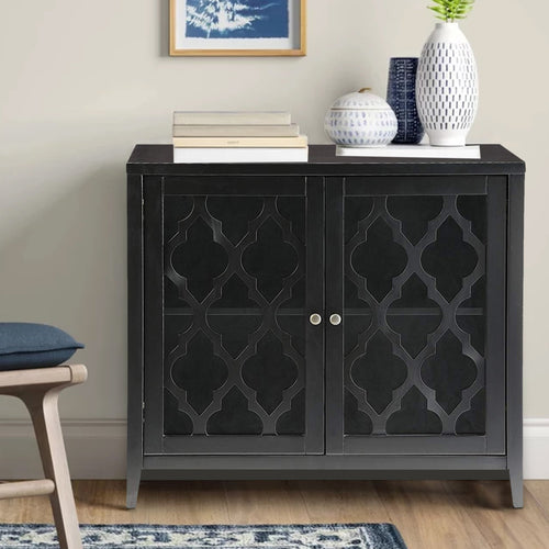 Storage Cabinet | 2 Doors | Quatrefoil Design | Black Finish