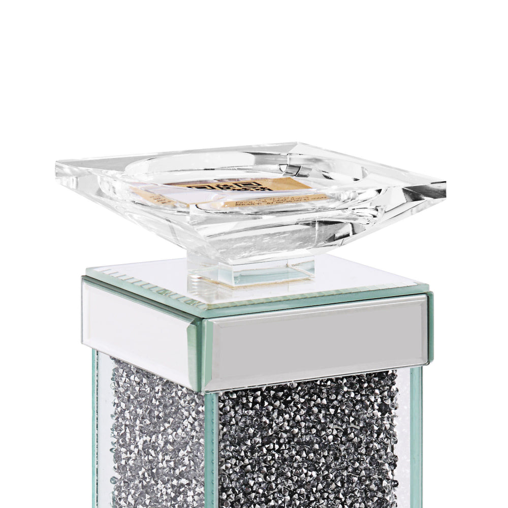 Wood and Glass Candle Holder with Faux Crystals Inlay, Clear, Small, Set of Two - 97615
