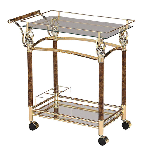 Serving Cart | Alluring Design | Gold Plated | Clear Glass