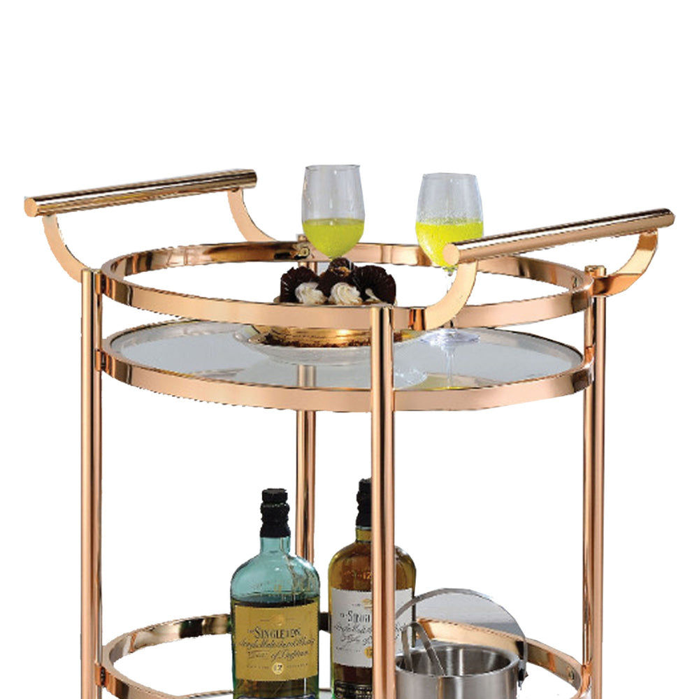 27" Oval Shaped Metal Serving Cart with 2 Shelves, Gold By ACME