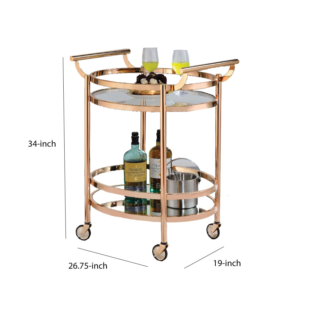 27" Oval Shaped Metal Serving Cart with 2 Shelves, Gold By ACME