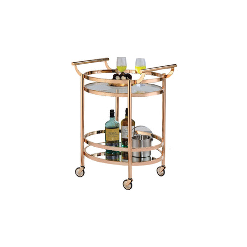 Serving Cart | Oval | Clear Glass | Copper Finish