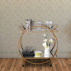 Metal Serving Cart with Mirrored Open Shelf and Tubular Angled Handles, Gold and Clear - 98295