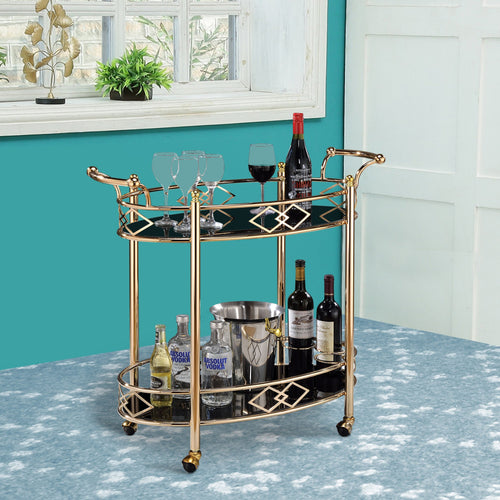 Serving Cart | Glass Top | Open Bottom Shelf | Gold & Black
