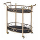 Metal Framed Serving Cart with Tempered Glass Top and Open Bottom Shelf, Gold and Black - 98351