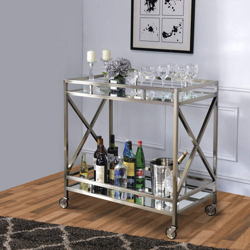 Serving Cart | 2 Tier | X Side Panels | Mirrored | Antique Gold