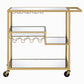 Metal Framed Serving Cart with Wine Bottle Holder and Stemware, Gold and Clear - 98354
