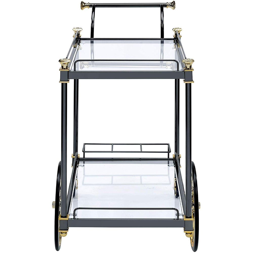 Metal Framed Serving Cart with Side Handle, Black and Gold By Casagear Home
